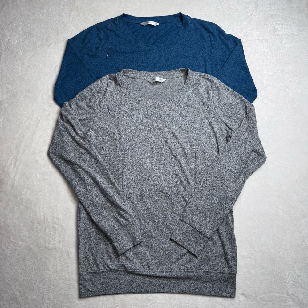 CADENSHAE Breastfeeding Athletic Long Sleeves Shirt Blue Gray Women’s Size Small